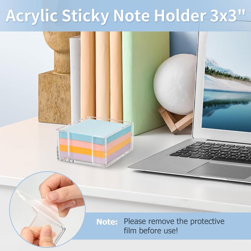 Tecreddy Acrylic Sticky Note Holder, 3 x 3 Crystal Clear Sticky Note Dispenser Acrylic Notepad Holder for School Home Office Desk Organization - Image 2